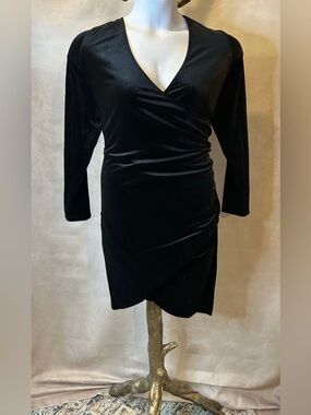 NWT In'voland Black Velvet Faux Wrap Party Dress Size 18W